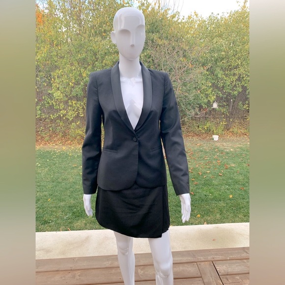 Zara black tuxedo style 100% fine wool blazer shiny black satin collar US Small - Picture 7 of 16